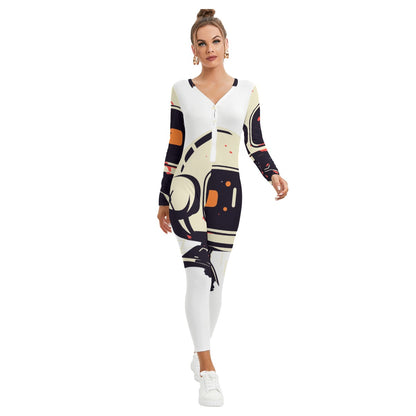 All-Over Print Women's Plunging Neck Jumpsuit